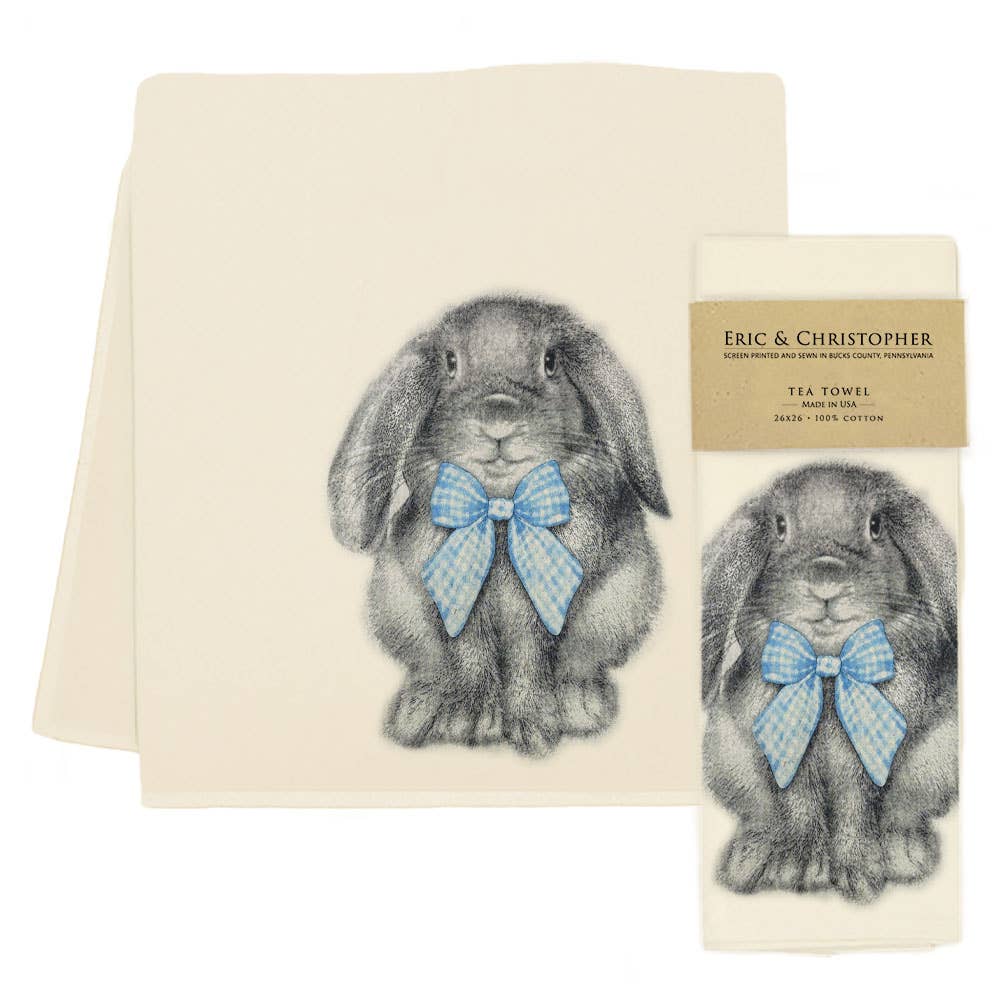 Easter Bunny with Gingham Bow Tea Towel