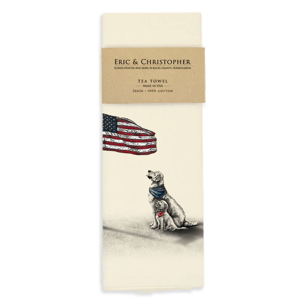 Dogs with Flag Tea Towel