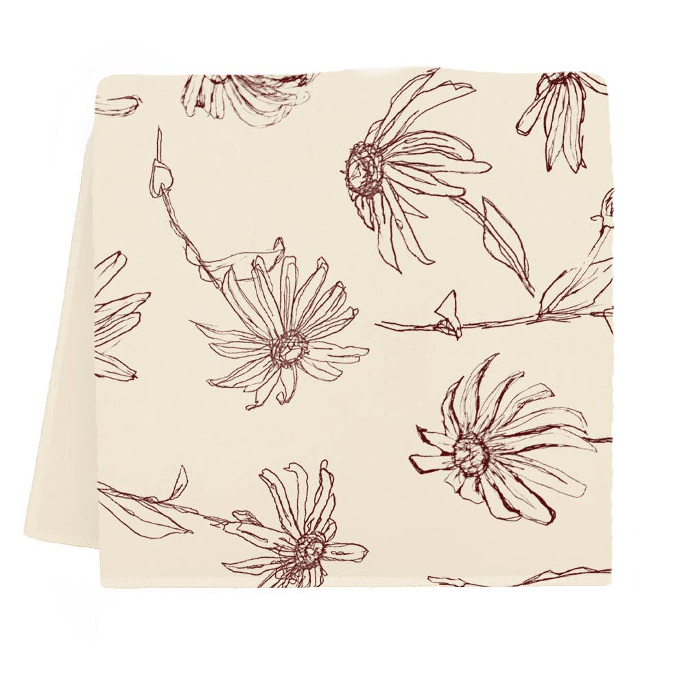 Floral Tea Towel (Burgundy Merlot Color)