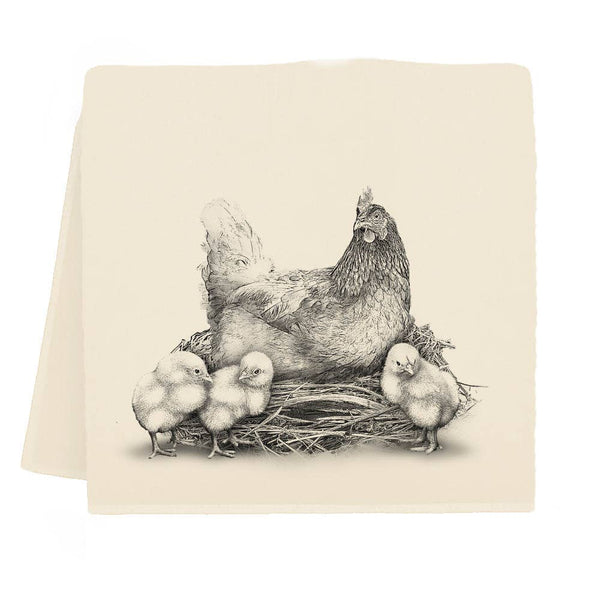 Hen with Chicks Spring Tea Towel