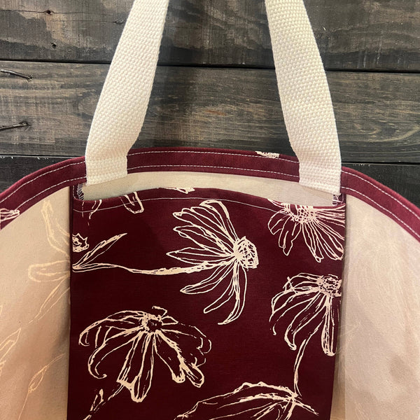 Black Eyed Susan Large Tote (Burgundy Merlot)