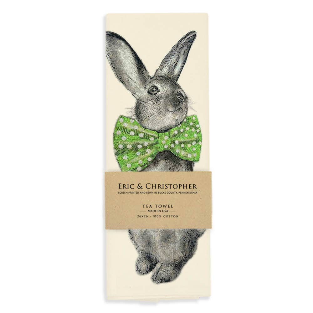 Bunny Bowtie Tea Towel Green