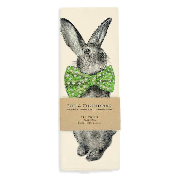Bunny Bowtie Tea Towel Green