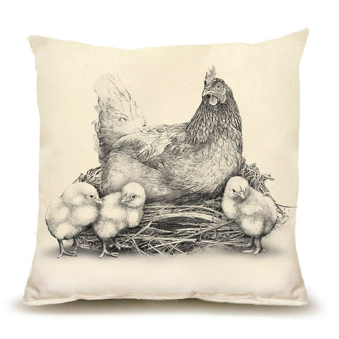 Hen with Chicks Spring Pillow