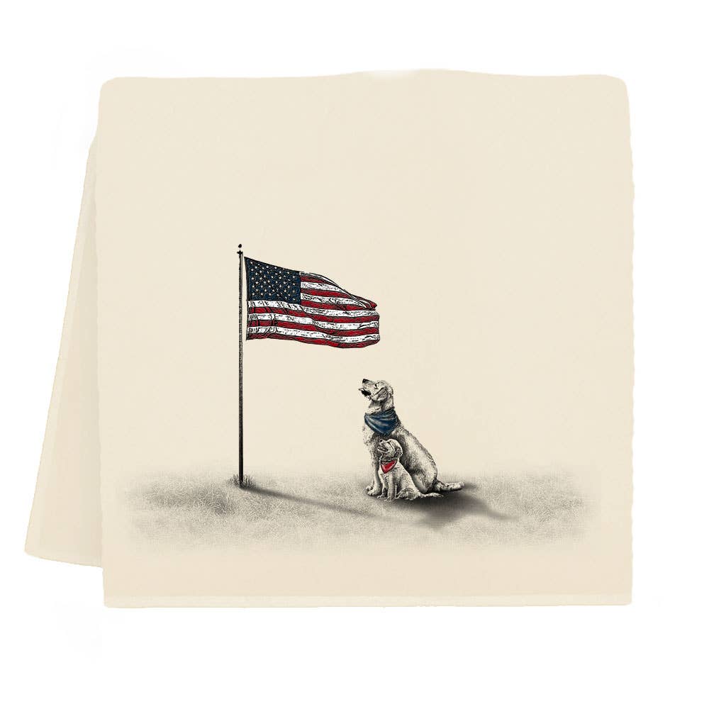 Dogs with Flag Tea Towel