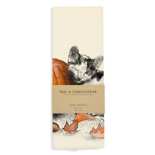 Harvest Kitten with Pumpkin Tea Towel