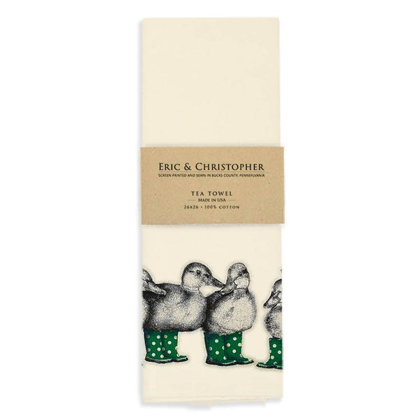 Duck with Green Boots Tea Towel