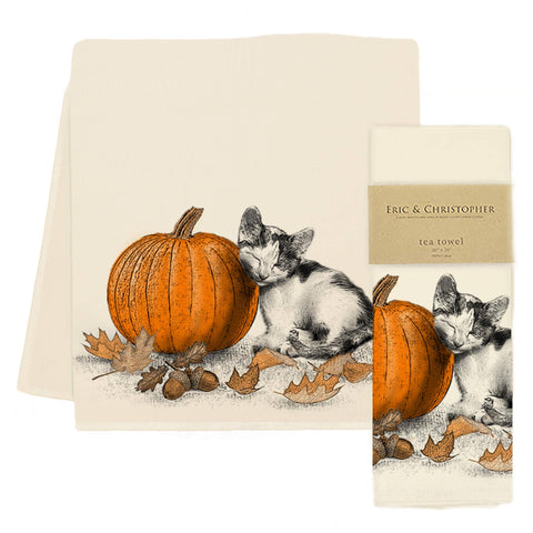 Harvest Kitten with Pumpkin Tea Towel