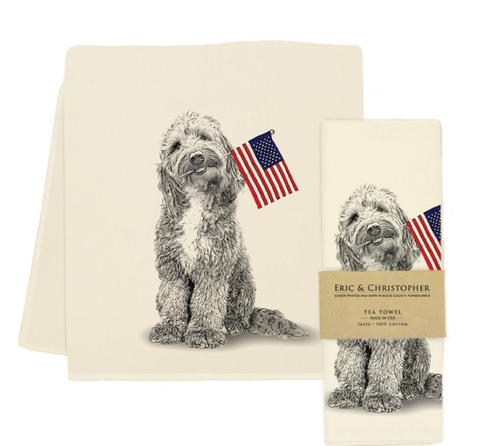 Labradoodle with Flag Tea Towel