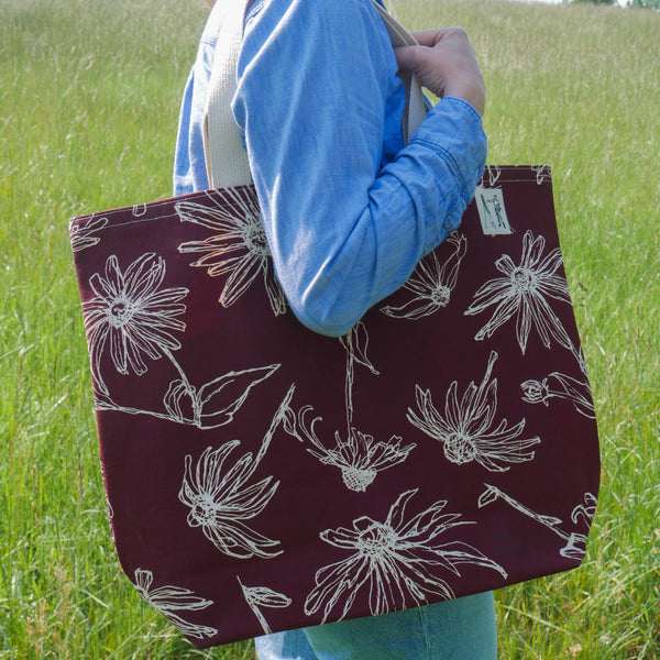 Black Eyed Susan Large Tote (Burgundy Merlot)