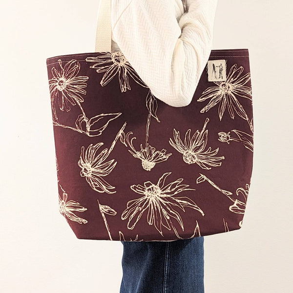 Black Eyed Susan Large Tote (Burgundy Merlot)