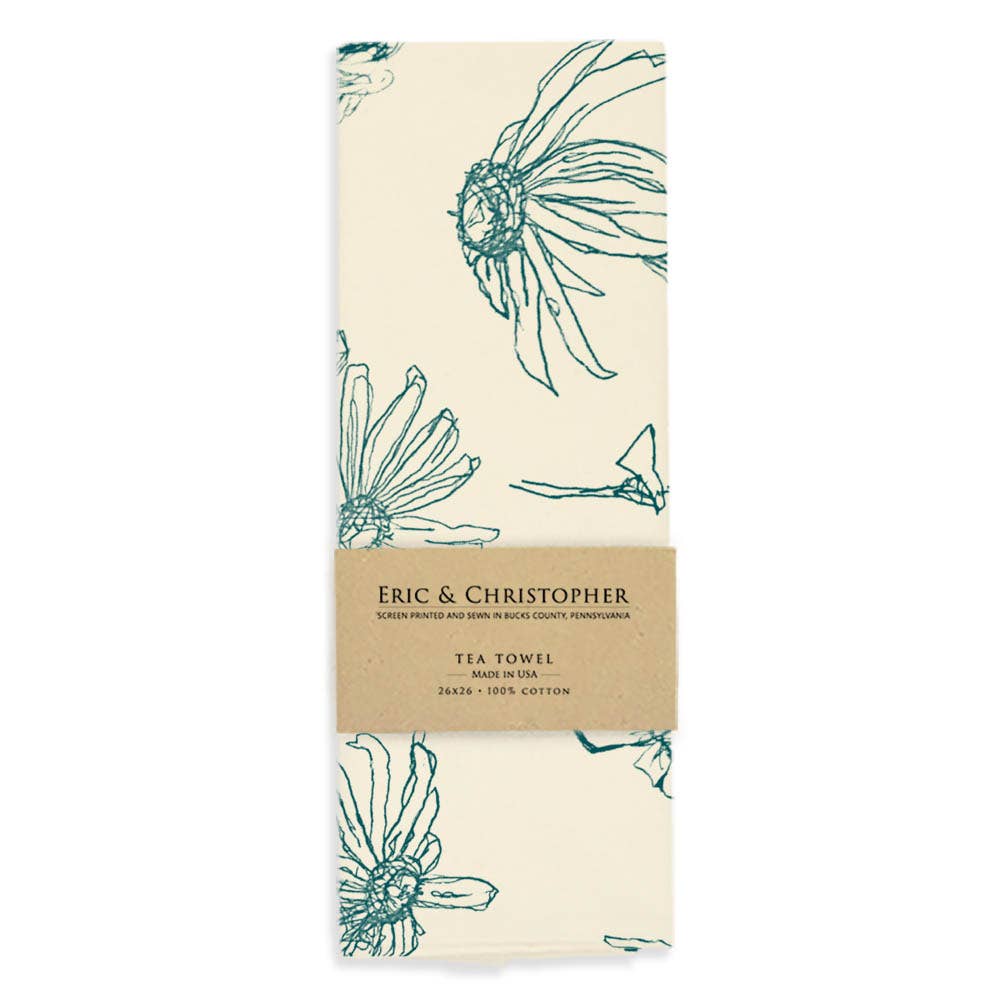 Floral Tea Towel (Lagoon Blue Color)