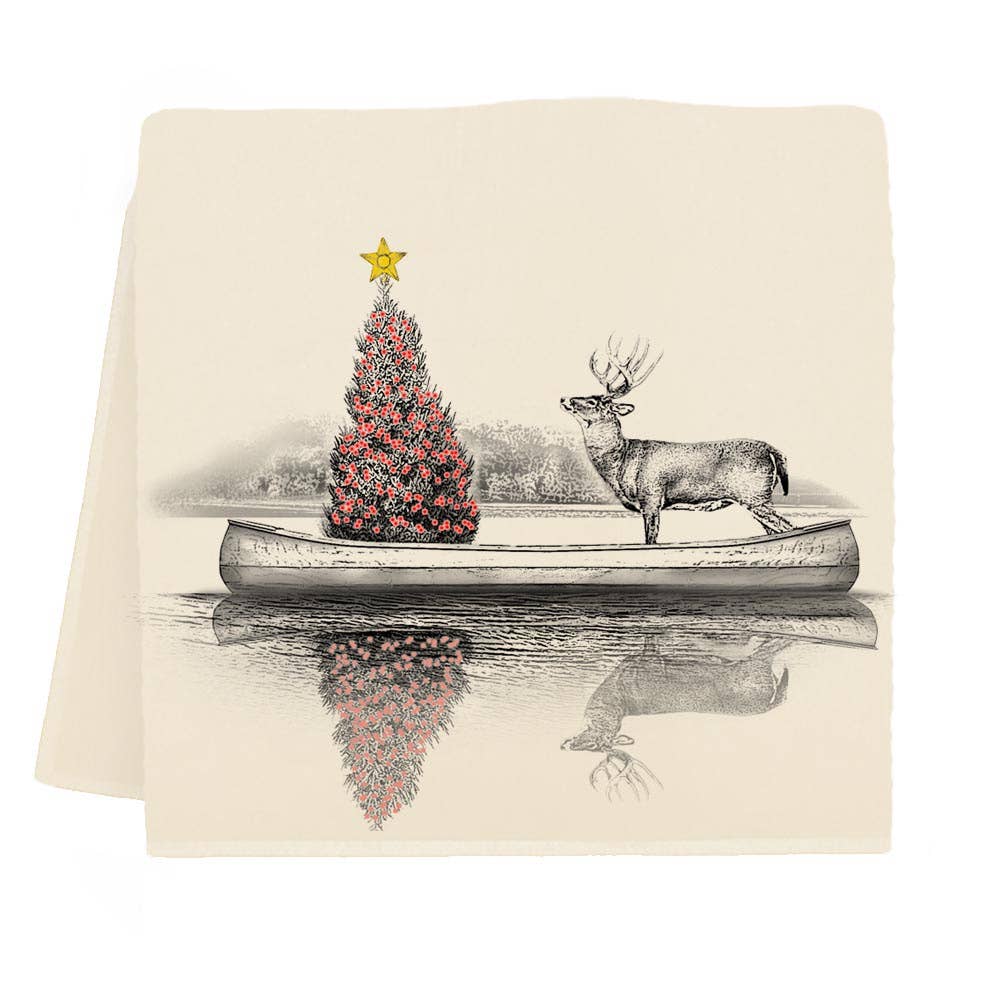 Reindeer in Canoe Tea Towel