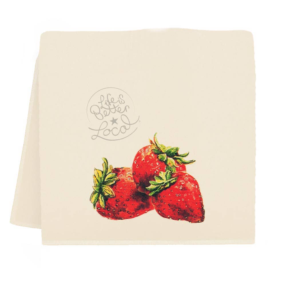Strawberry with Life is Better Local Logo Tea Towel