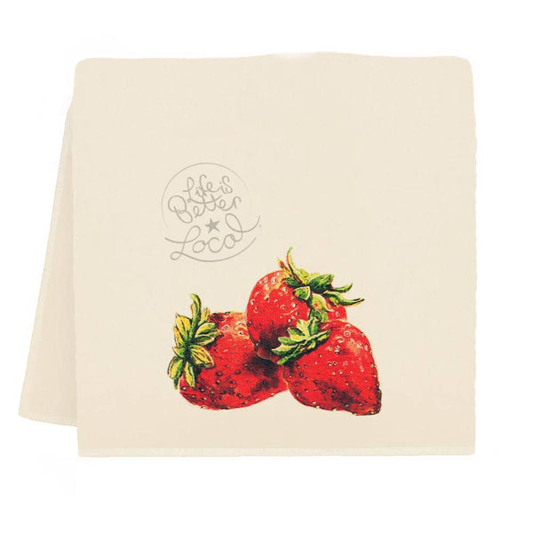 Strawberry with Life is Better Local Logo Tea Towel