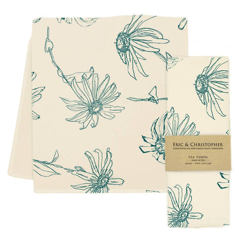 Floral Tea Towel (Lagoon Blue Color)