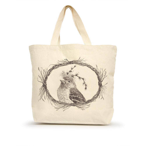 Howard the Housefinch Large Tote (with Border)