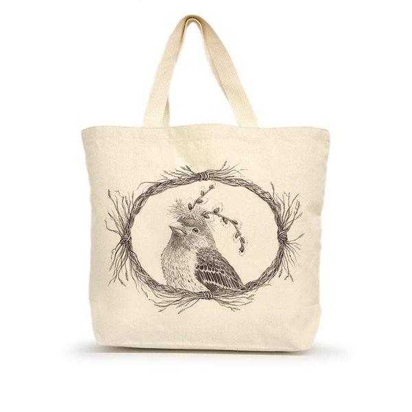 Howard the Housefinch Large Tote (with Border)