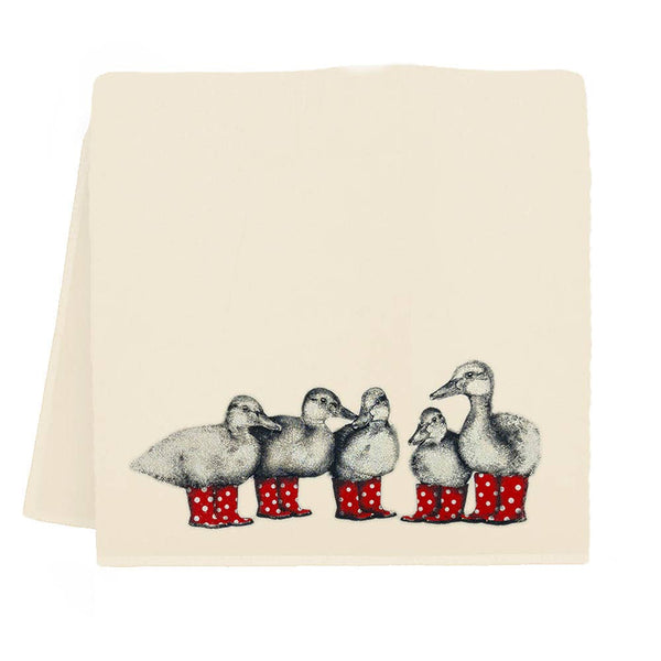 Duck with Red Boots Tea Towel