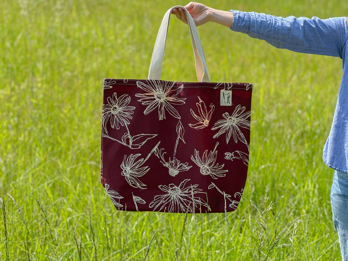 Black Eyed Susan Large Tote (Burgundy Merlot)