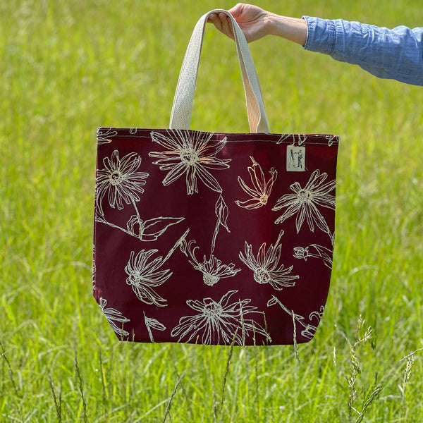 Black Eyed Susan Large Tote (Burgundy Merlot)