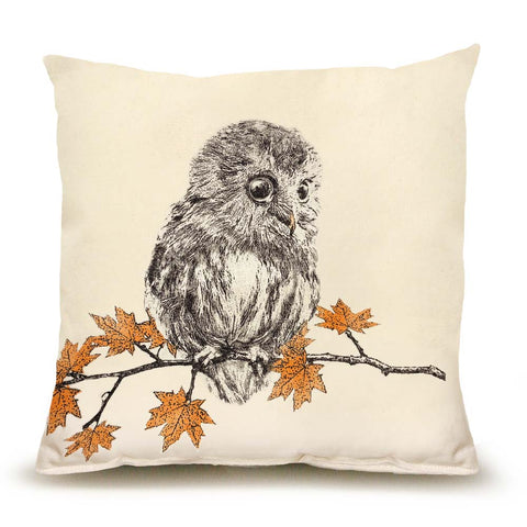 Owl with Leaves Medium Pillow