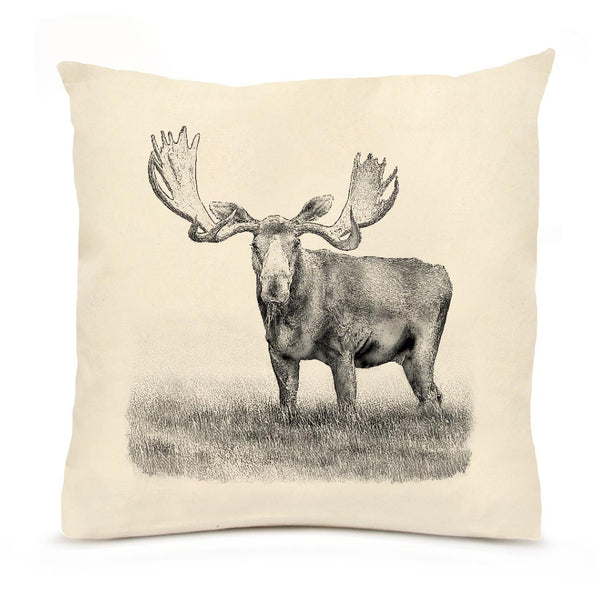 Woodlands Moose in Field Pillow (18x18)