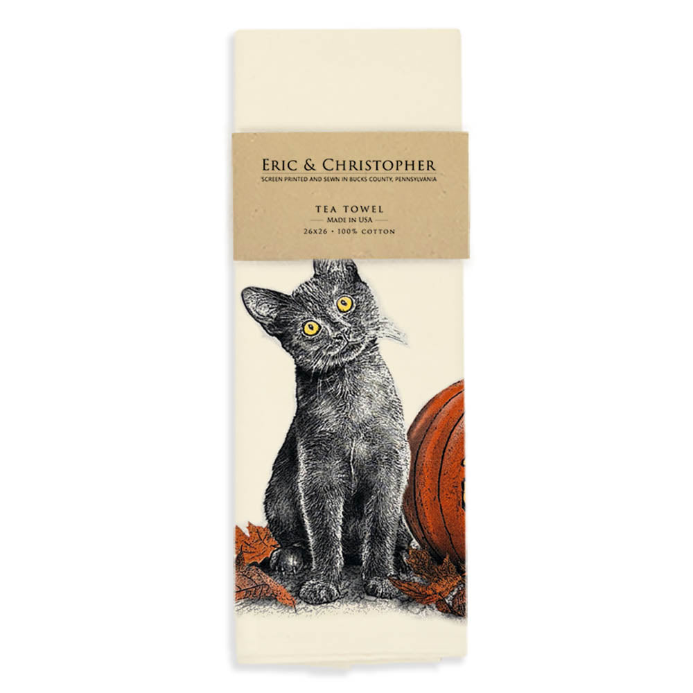 Halloween Black Kitten Tea Towel