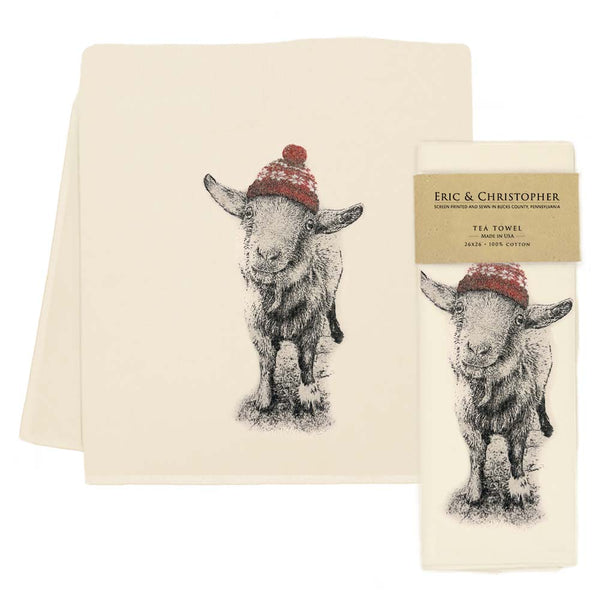 Goat with Winter Hat Tea Towel