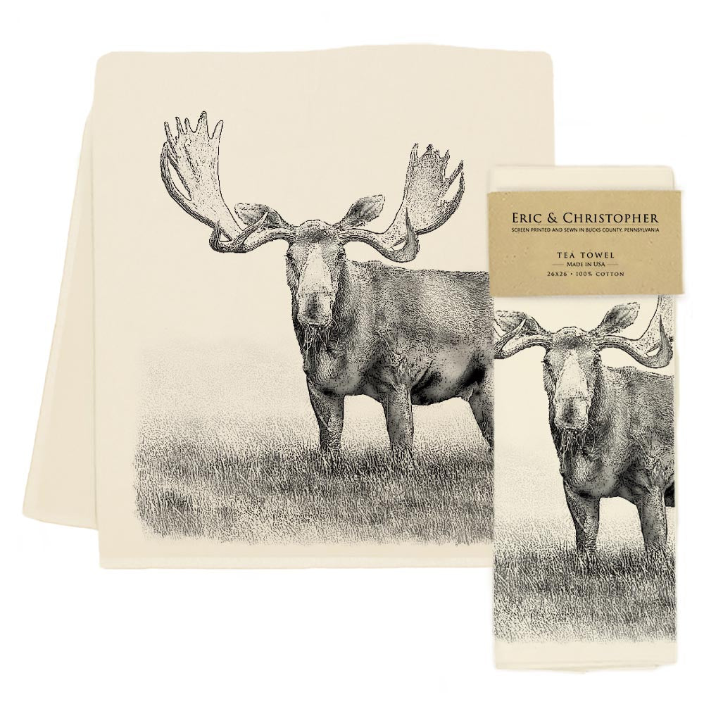 Woodland Moose in Field Tea Towel