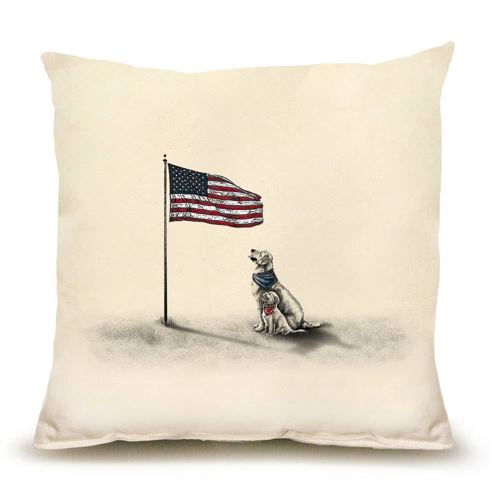 Dogs with Flag Pillow