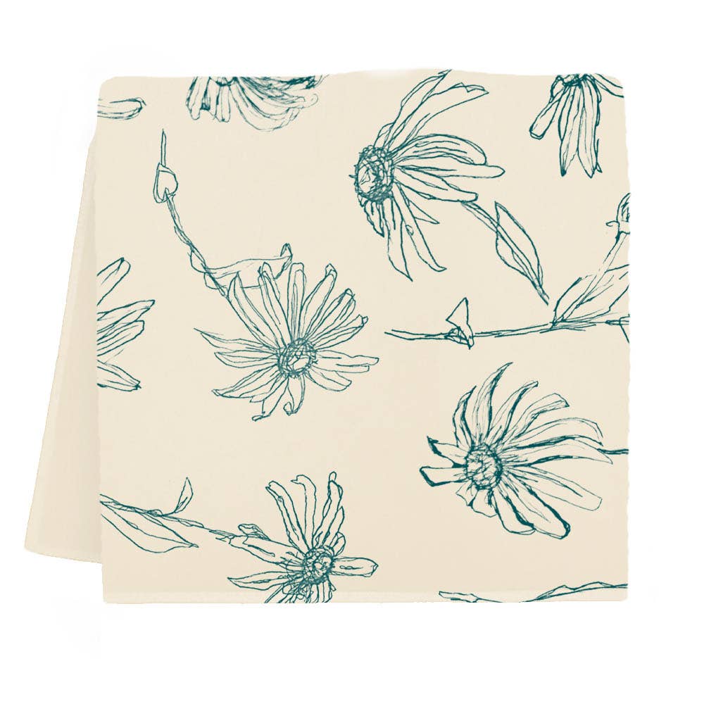 Floral Tea Towel (Lagoon Blue Color)