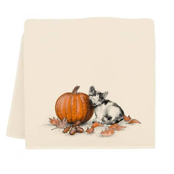 Harvest Kitten with Pumpkin Tea Towel