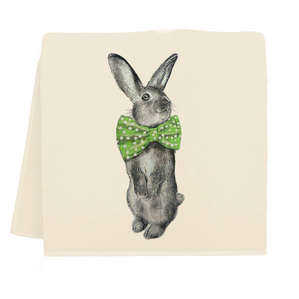 Bunny Bowtie Tea Towel Green