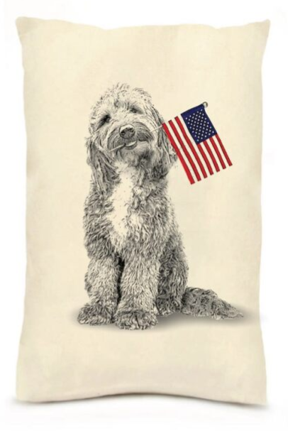 Labradoodle with Flag Pillow