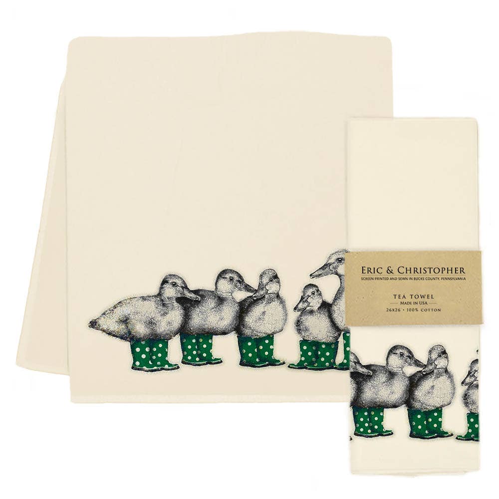 Duck with Green Boots Tea Towel