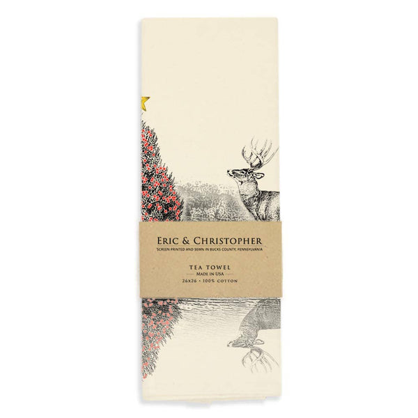 Reindeer in Canoe Tea Towel