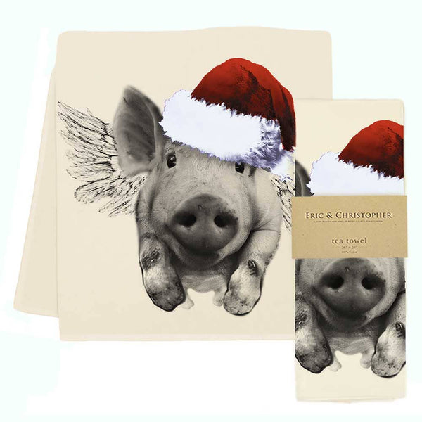 Santa Flying Pig Tea Towel