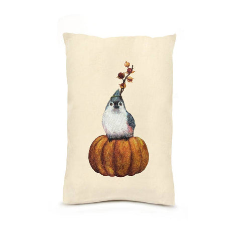 Adorable Bird on Pumpkin Pillow