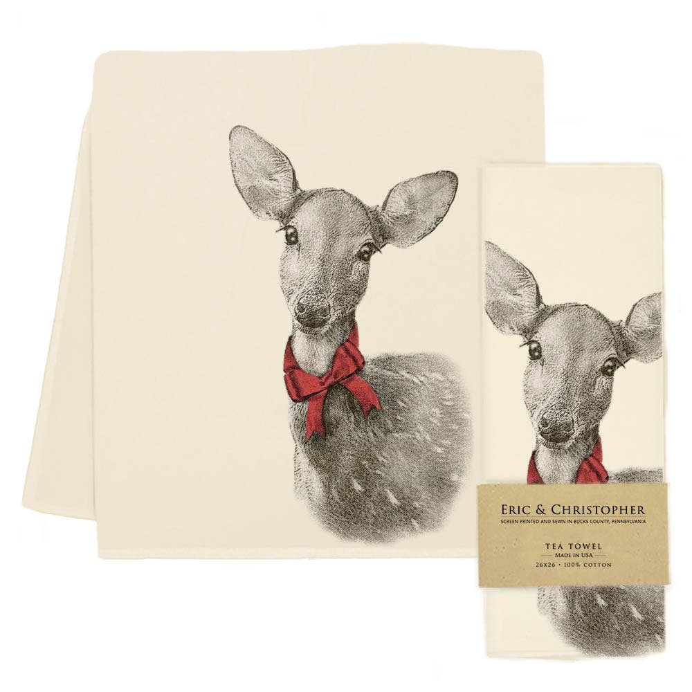 Fawn with Bow Tea Towel