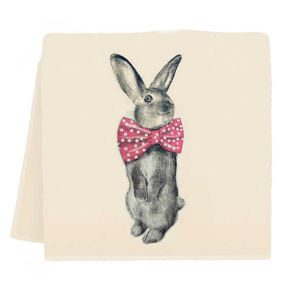 Bunny Bowtie Tea Towel Pink