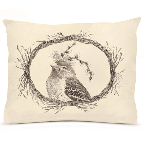 Howard the Housefinch Large Pillow (with Border)