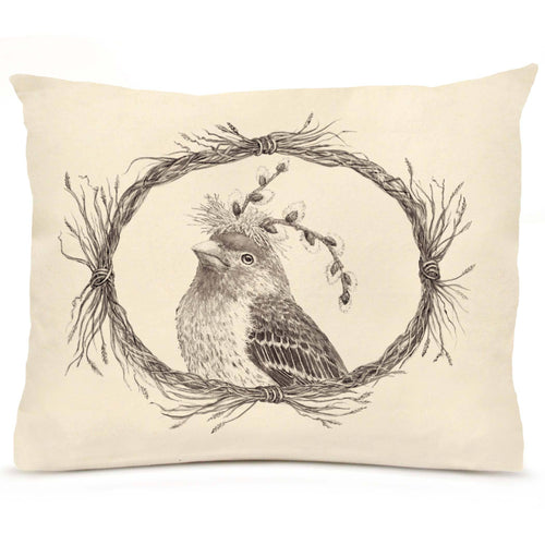 Howard the Housefinch Large Pillow (with Border)