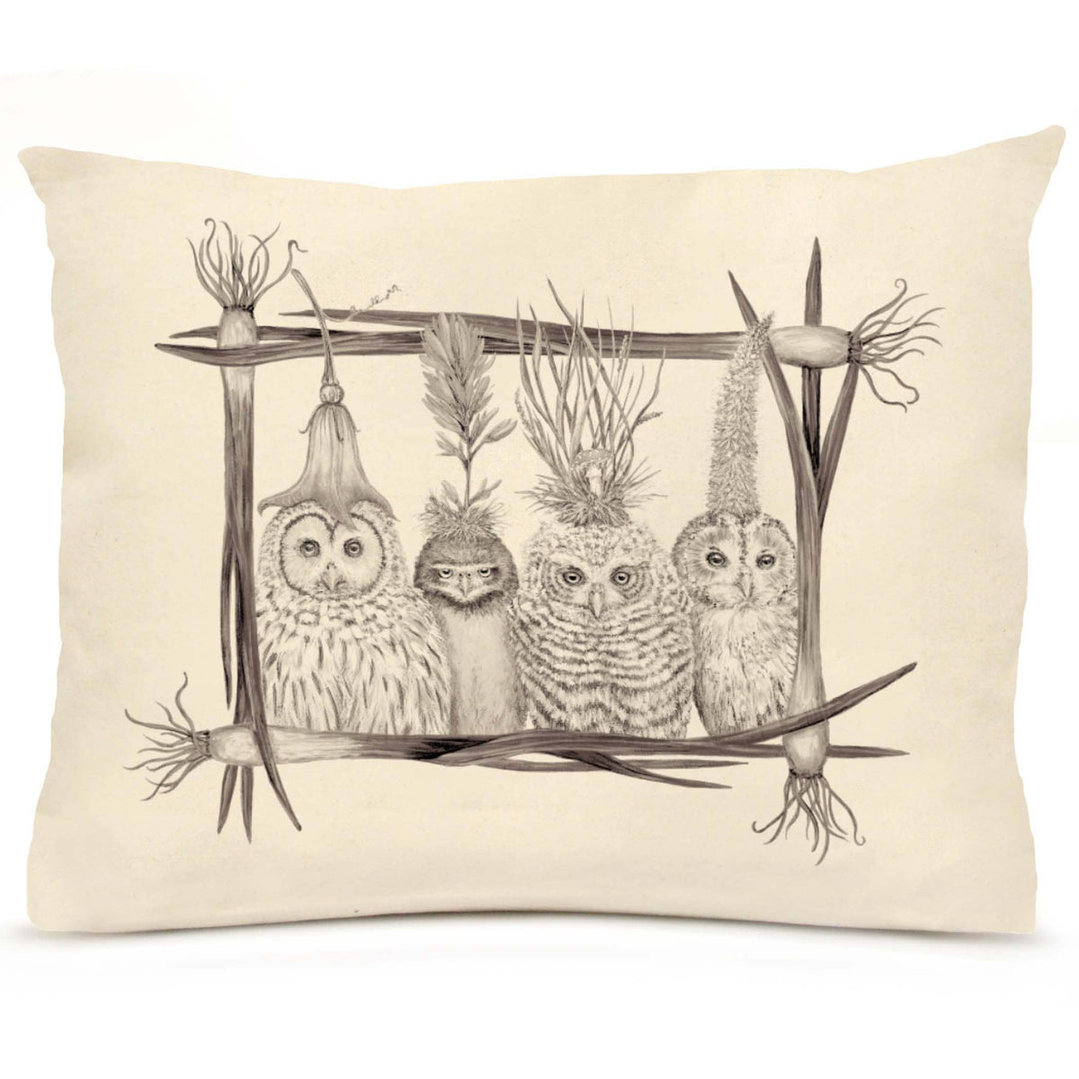 Little Owls Large Pillow (with Border)