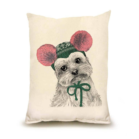 Yorkie with Pom Poms 10 x 14 Pillow