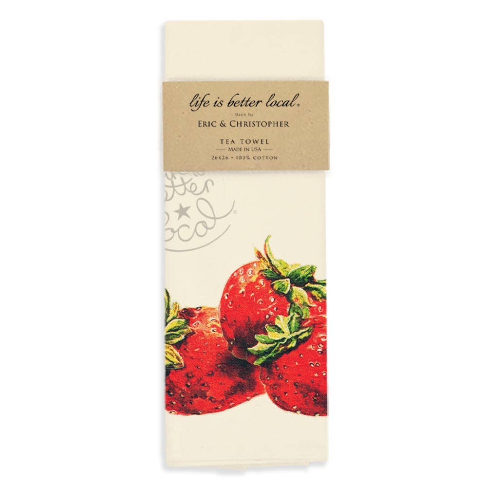Strawberry with Life is Better Local Logo Tea Towel
