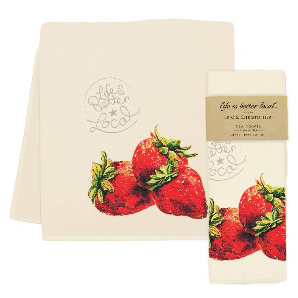 Strawberry with Life is Better Local Logo Tea Towel