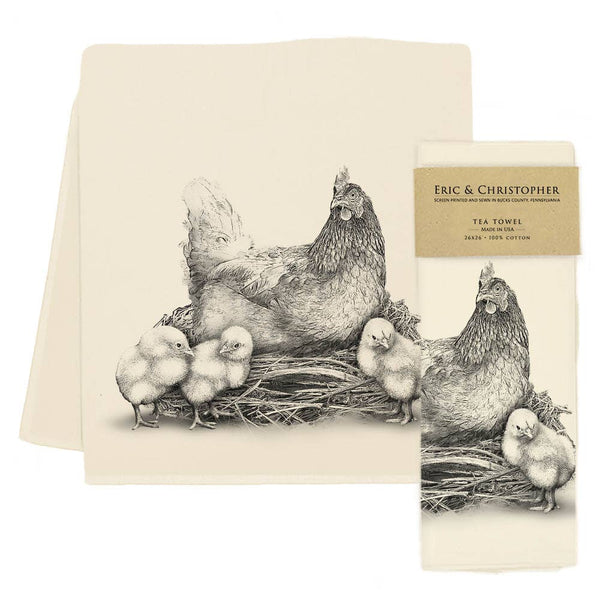 Hen with Chicks Spring Tea Towel