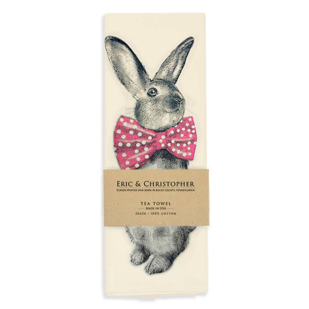Bunny Bowtie Tea Towel Pink