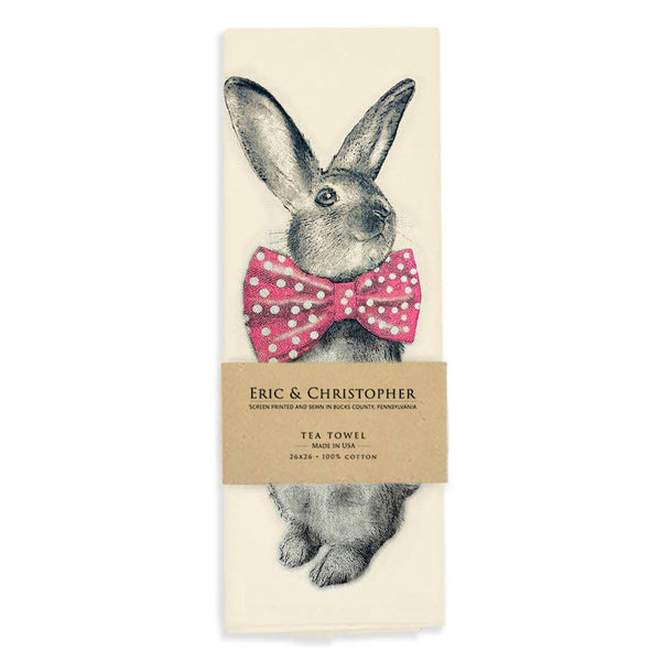 Bunny Bowtie Tea Towel Pink